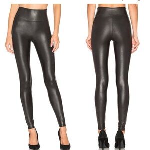 SPANX Black Faux Leather Leggings Petite Medium New